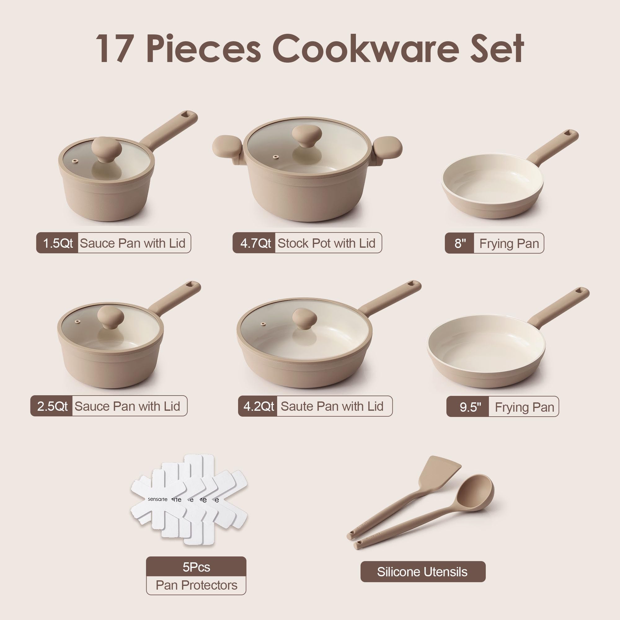 SENSARTE Ceramic Nonstick Cookware Set - 17 Piece -2 SENSARTE Ceramic Nonstick Cookware Set - 17 Piece -2