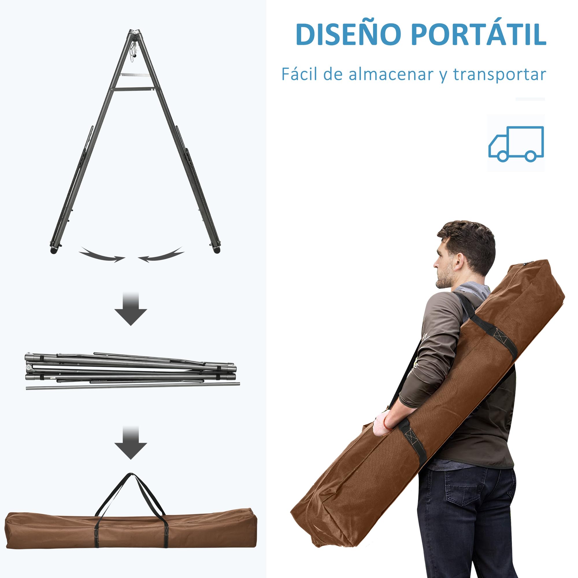 Outsunny Hamaca con Soporte Plegable 2 en 1, Tendedero con Barra, Estructura de Acero, Hamaca de Camping Portátil de Algodón, Carga 120 kg, para Jardín, Patio, Terraza, 270x100x94 cm, Azul y Verde