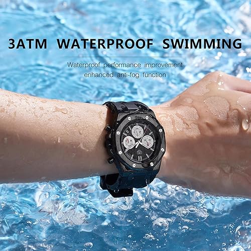 Miniatura 6 de Men's Watch Silicone Band, Quartz Analog Waterproof Multifunction Chronograph Sports Watch for Men with Calendar Black Rubber Strap