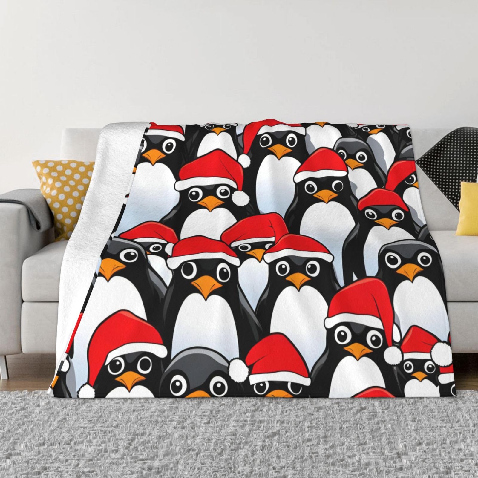 Couverture polaire pingouins de Noël, le cadeau idéal pour lit et voyage