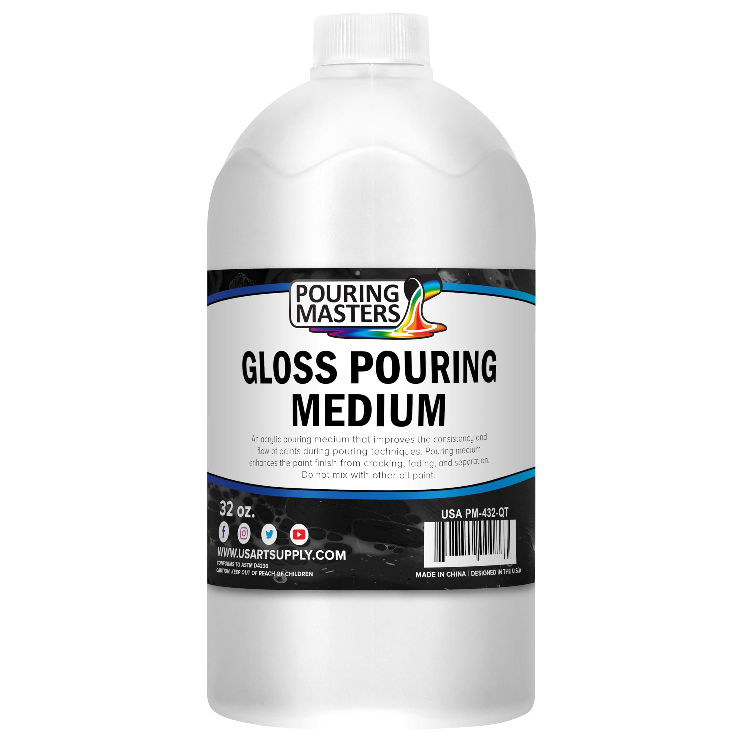 U.S. Art SupplyProfessional Gloss Pouring Medium 32oz (Quart) - Improves Paint Flow & Cell Effects Creator, Viscosity Adjuster for Art Acrylic Painting
