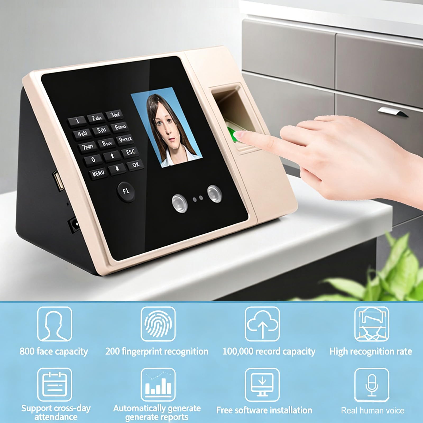 Registro de tiempo de huellas dactilares para pequeñas empresas 4 en 1 para pequeñas empresas Registro de tiempo de trabajo con contraseña de reconocimiento facial y tarjetas de identificación para