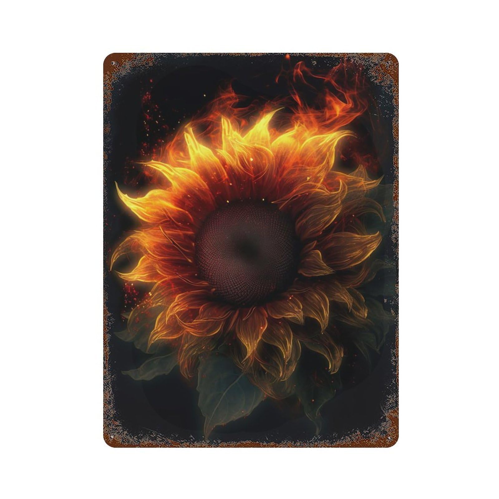 Sunflower Flames Smoke Vintage Wall Sign 15.7"x11.8", Rust Effect Metal Decor for Living Room, Hallway And Home Decor