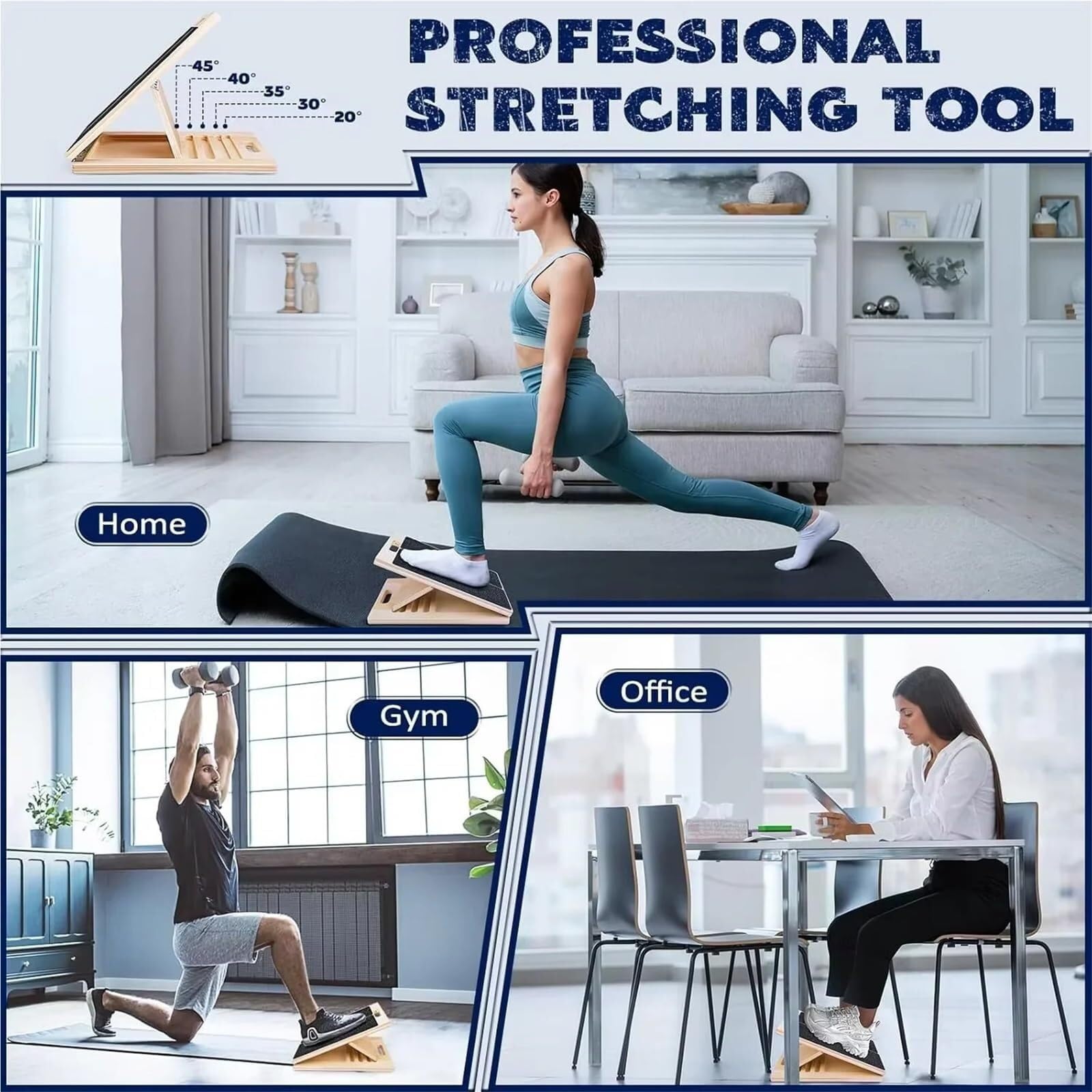 Bloque Yoga Tabla De Estiramiento Madera Profesional Inclinada Ajustable | Equipo Ejercicio Pantorrilla Antideslizante Portátil, Sentadilla
