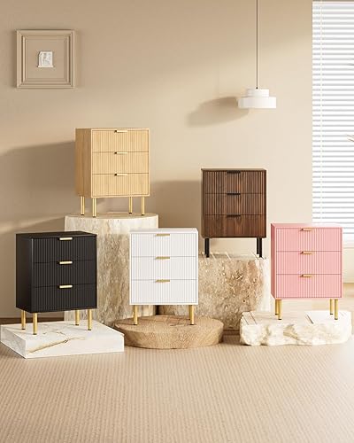 Miniatura 9 de Mesita de noche, mesita de noche alta con 3 cajones de almacenamiento, mesita de noche blanca, muebles de noche, mesa auxiliar con marco dorado,