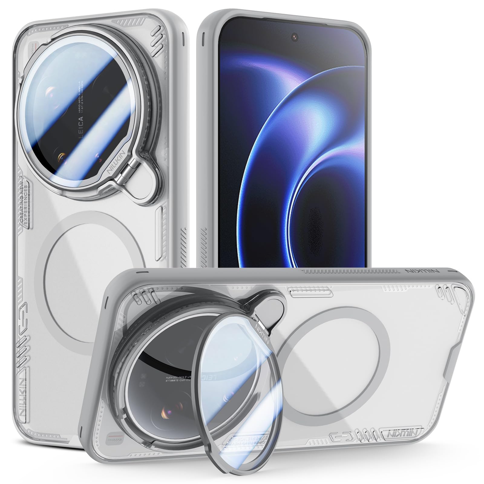 Nillkin Hülle für Xiaomi 17 Ultra, MagSafe kompatibel, Magnetische Handyhülle mit transparentem Kamera-Schutzdeckel & Ständer, Vergilbungsfrei, Dünn, Angenehmes Griffgefühl,Grau
