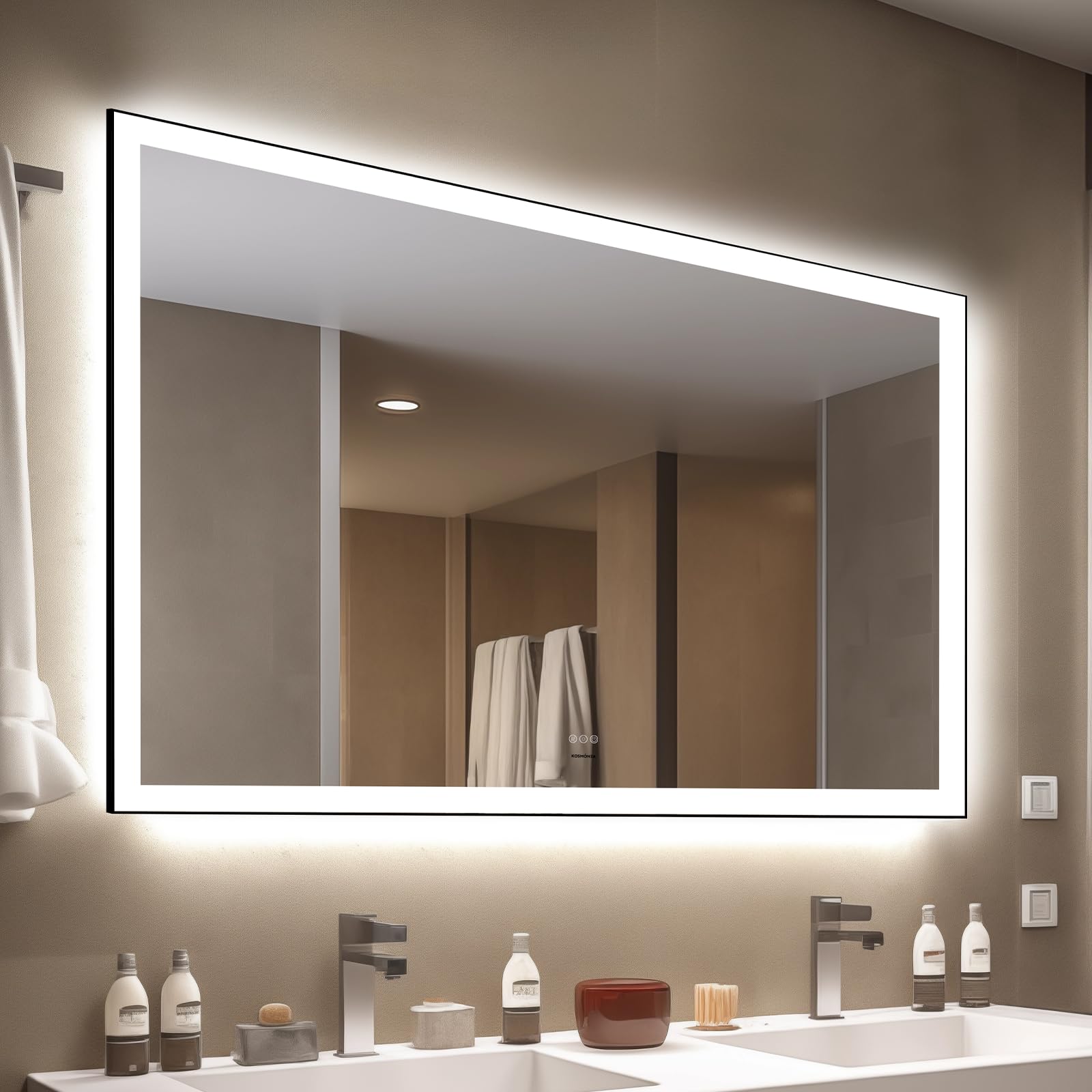 36x60'' LED Bathroom Mirror w/Light, Aluminum Frame, Dimmable Front & Backlit, Anti-Fog, Distortion Free, Light Memory, Tempered & Shatter-Proof Wall Mounted Vanity Silver Coating Mirror