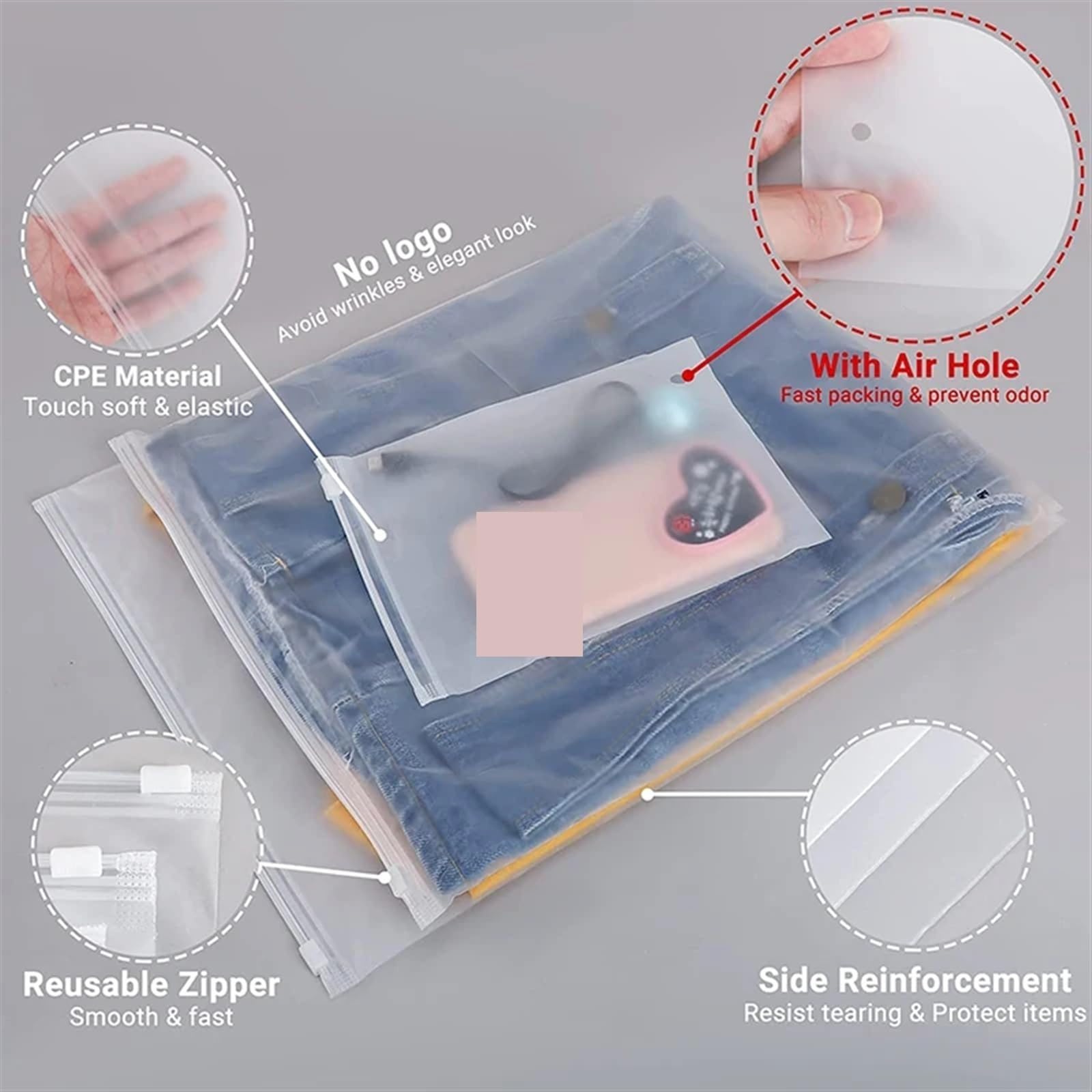 bolsas con cierre hermético, Paquete de 10 bolsas almacenamiento Ziplock varios tamaños(M(25X30CM))
