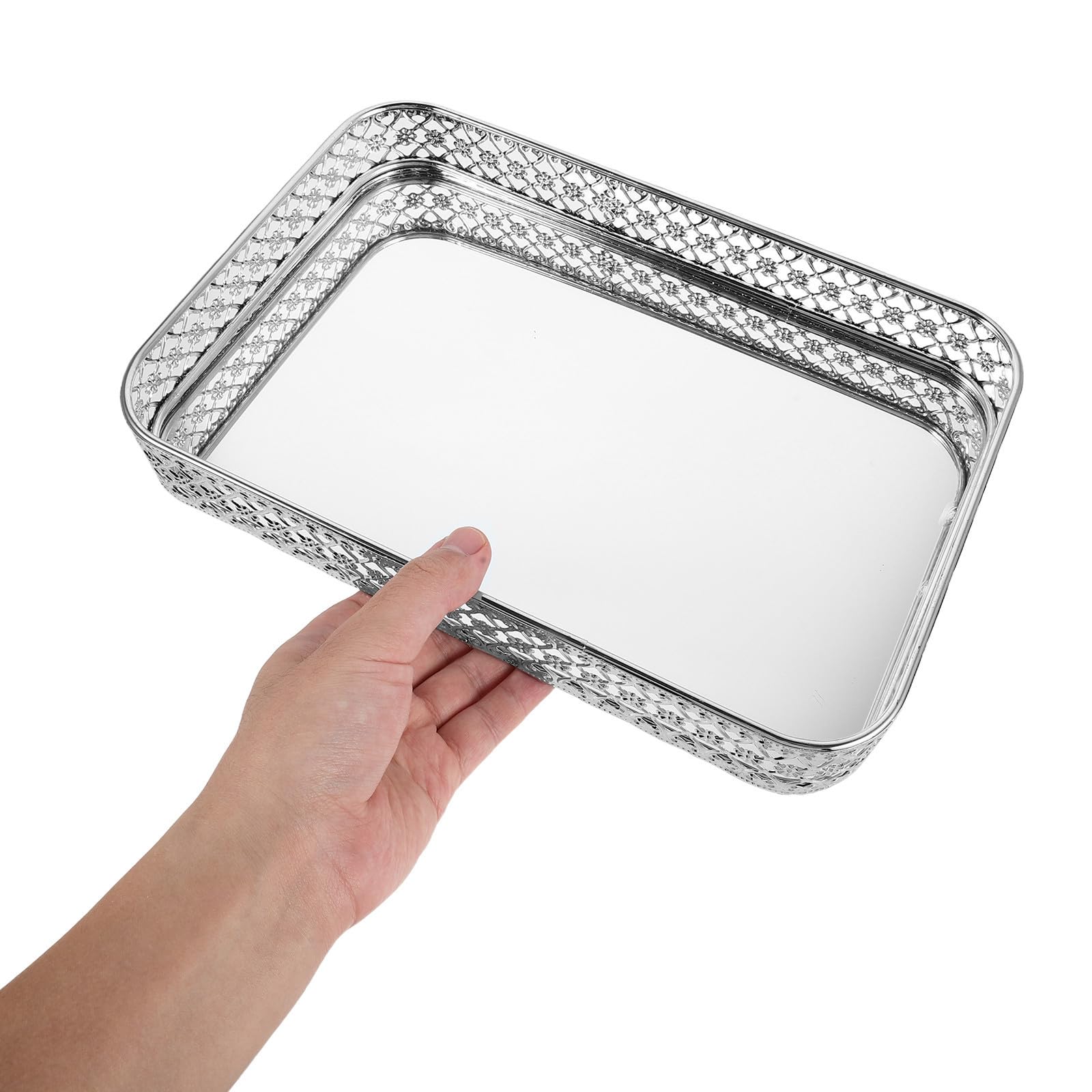 Bandeja Espejo Metálica Rectangular para Tocador Plata