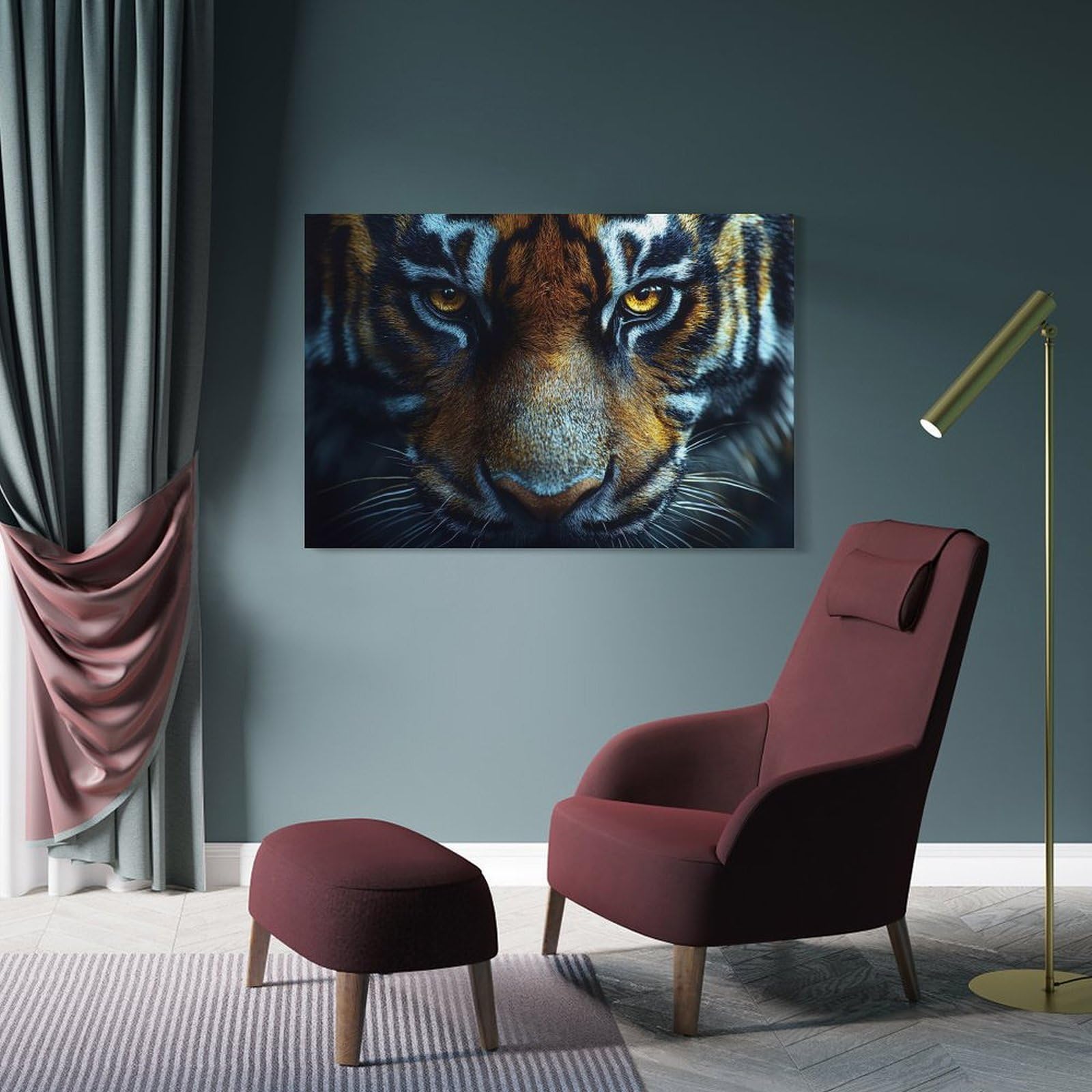 Tiger Face Close-Up Hanging Wall Art, 24x36inch(60x90cm), for Entryway, Lounge Links Or Small Walls, Home Artwork for First Impressions