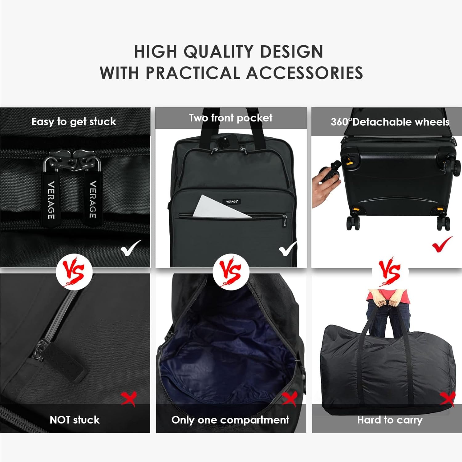 Verage Expandable Foldable Luggage Bag Collapsible Suitcases Rolling Travel Duffel Bag Larger Suit Case with Detachable Spinner Wheels (Black, Checked-In Pro (24-Inch Expands into 28-Inch)) - Image 5