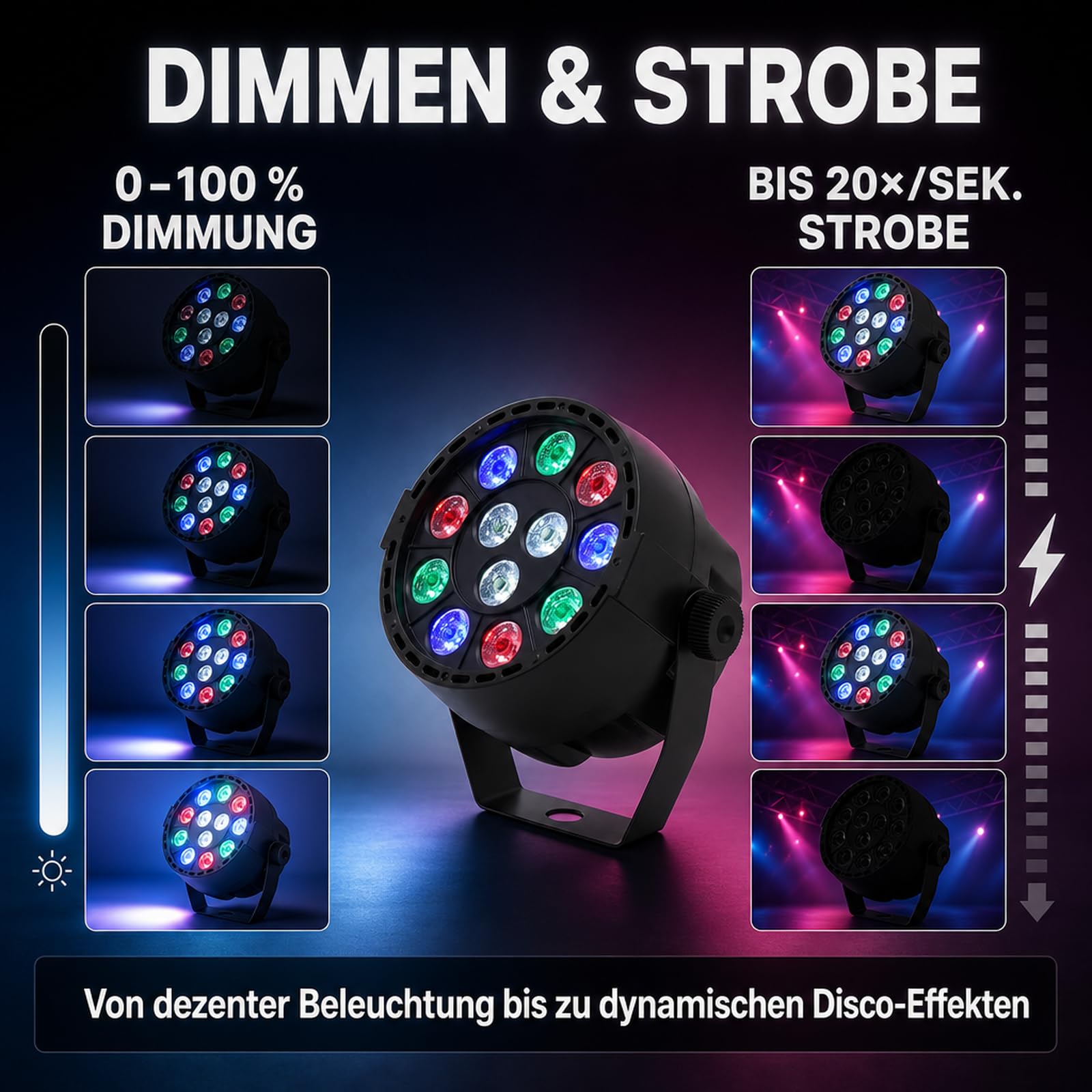 4er LED PAR Scheinwerfer RGBW, DMX512, 12 LEDs, 4/8CH, Partylicht