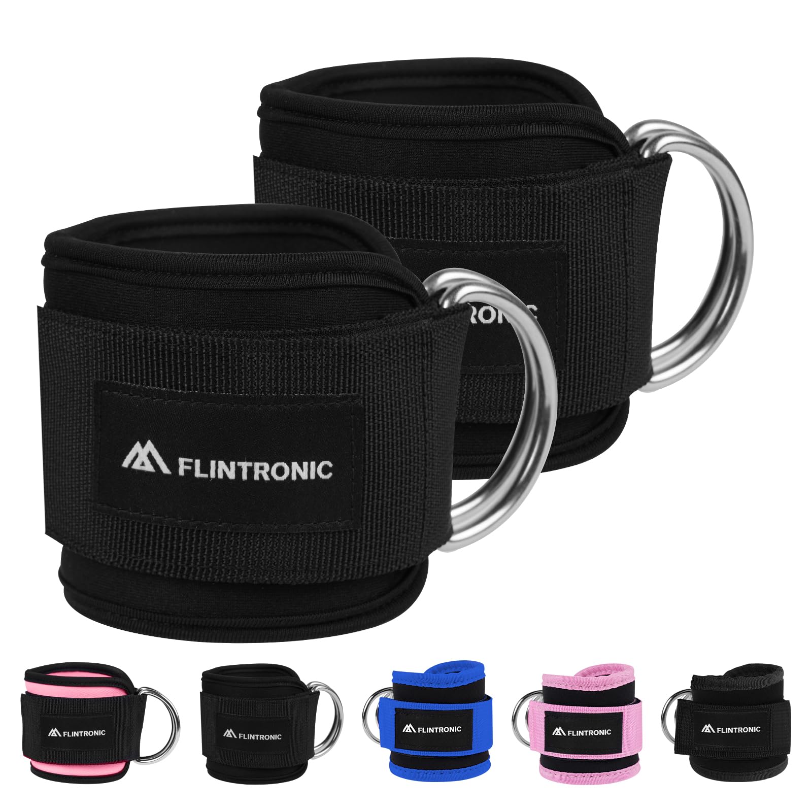 flintronic Sangle Cheville Musculation Poulie, Sangle de Cheville Réglable Gymnastique, Sangles Musculation avec Double Anneau D, Ankle Straps, Accessoires pour Fitness, Sport, Gym, Exercice, Tirage