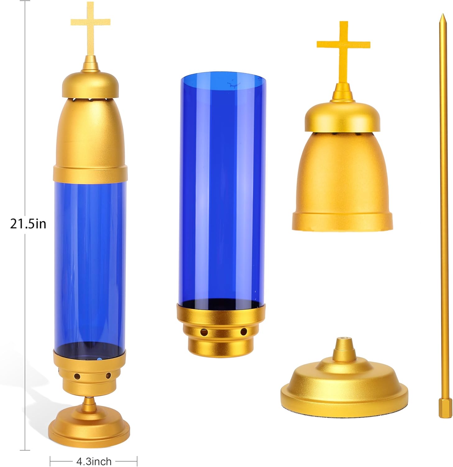 Cemetery Light Candle Holder, Memorial Candle, Grave Vigil Light Holder,Anodized Aluminum Eternal Light Dome Memorial Light Grav Lamp, Gold Blue - Image 7