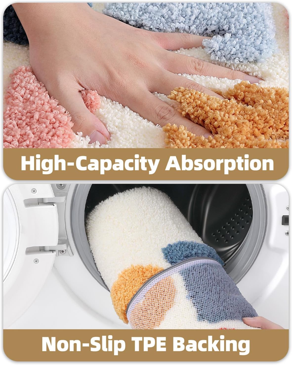 Color&Geometry Peach Clean Bath Mat 36X24, Cute Bathroom Rugs Non Slip Absorbent Bath Mats for Bathroom, Shower, Bathtub, Funnny Bath Decor, White