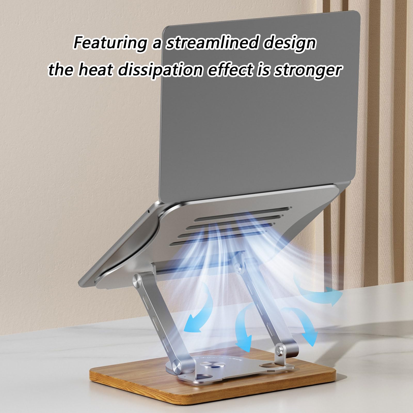 Soporte ergonómico portátil para computadora con diseño Giratorio 360 y Ajuste de Altura para Mejor refrigeración Soporte para computadora portátil de Madera y Metal