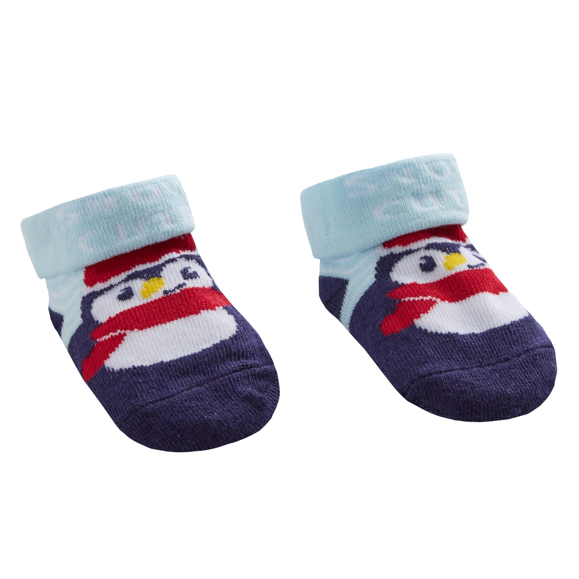 Metzuyan Baby Girls Boys 1 Pair Christmas Cotton Rich Socks Xmas Festive Newborn Socks in Organza Bag Penguin 0-6 Months
