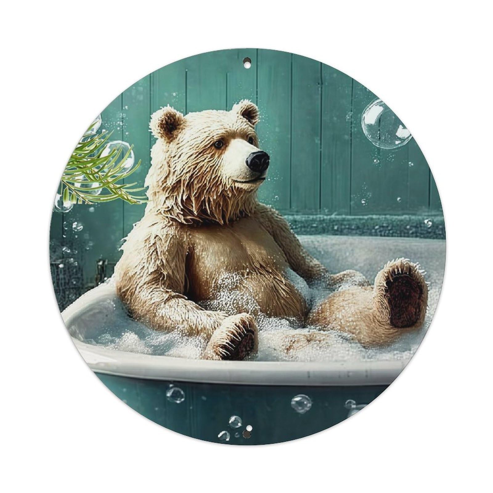 Bear Bathing In Bubble Tub Metal Tin Sign Plaque