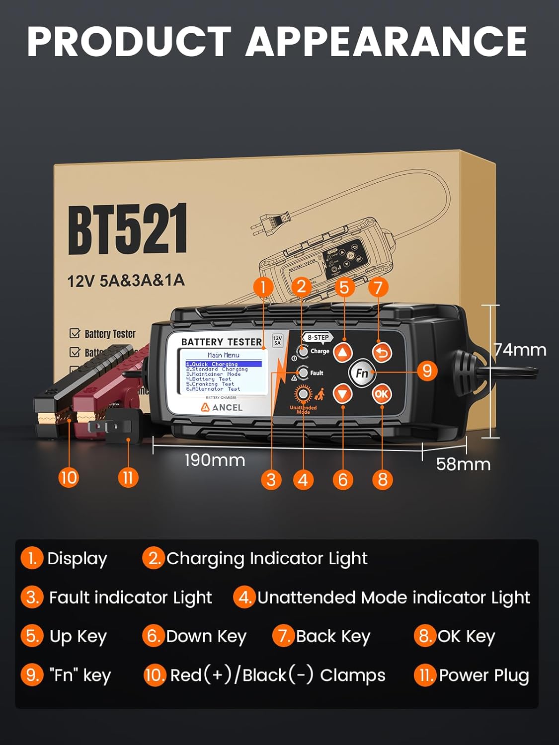 ANCEL BT521 product diagram with numbered parts
