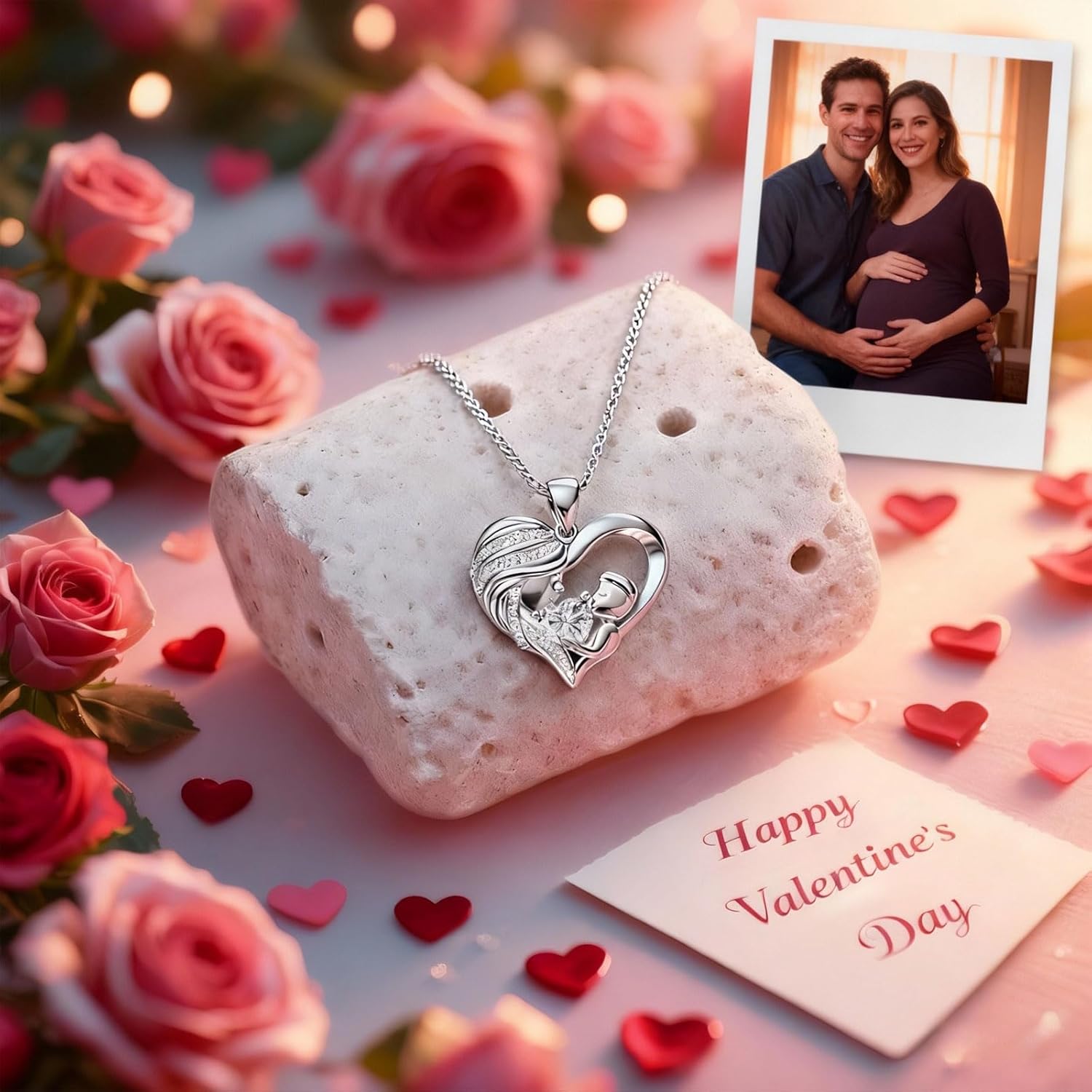 FAFY First Mothers Day Gifts for New Mom 925 Sterling Silver Heart Mom Necklace as Mothers Day Gifts for Pregnant Mom Wife Daughter Sister