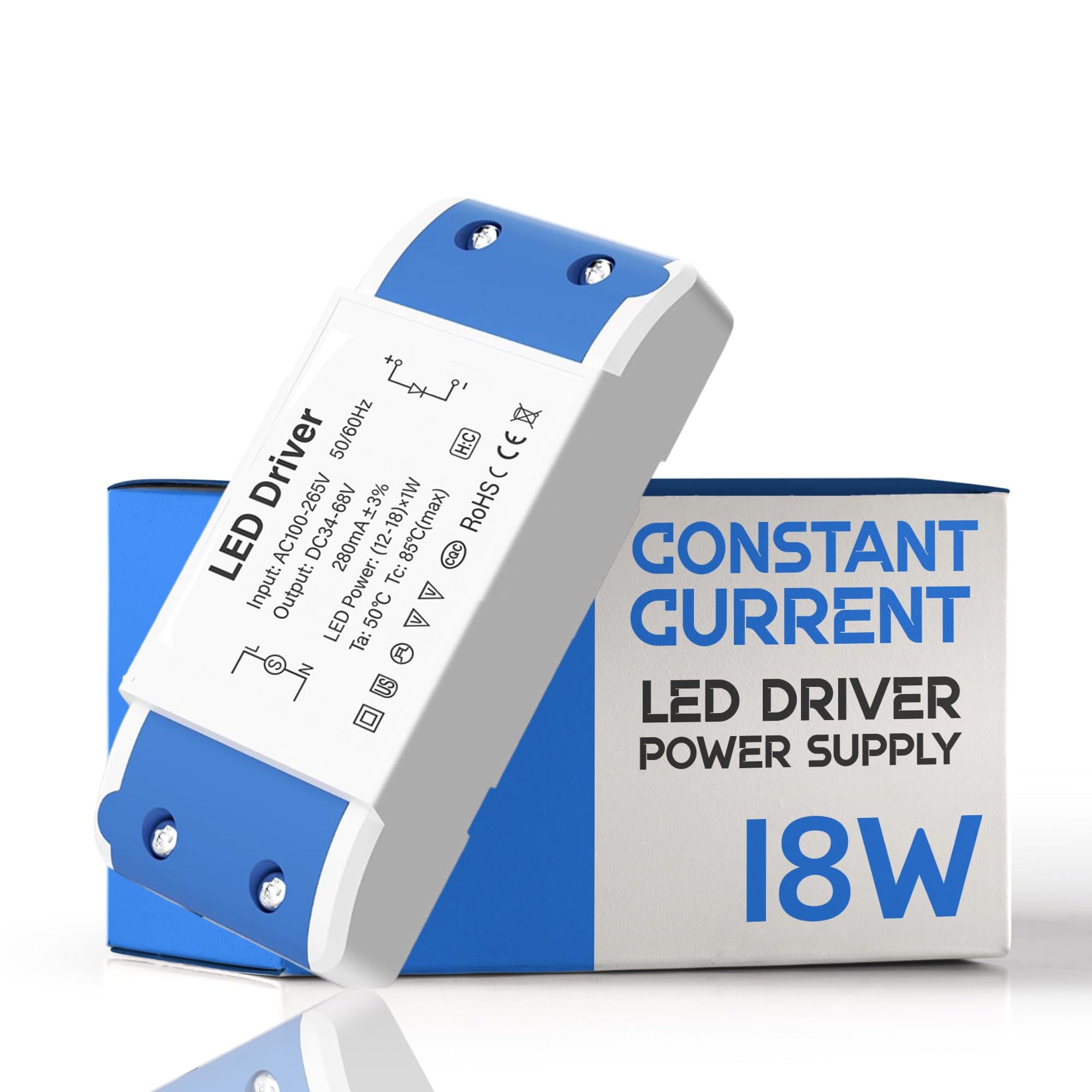 14-18W LED Driver Power Supply 100-265Vac to 34-68Vdc 280mA Constant Current Transformer for Recessed Ceiling Flat LED Panel Lights Lighting Transformer CE RoHS for Indoor LEDs Strips (18W)
