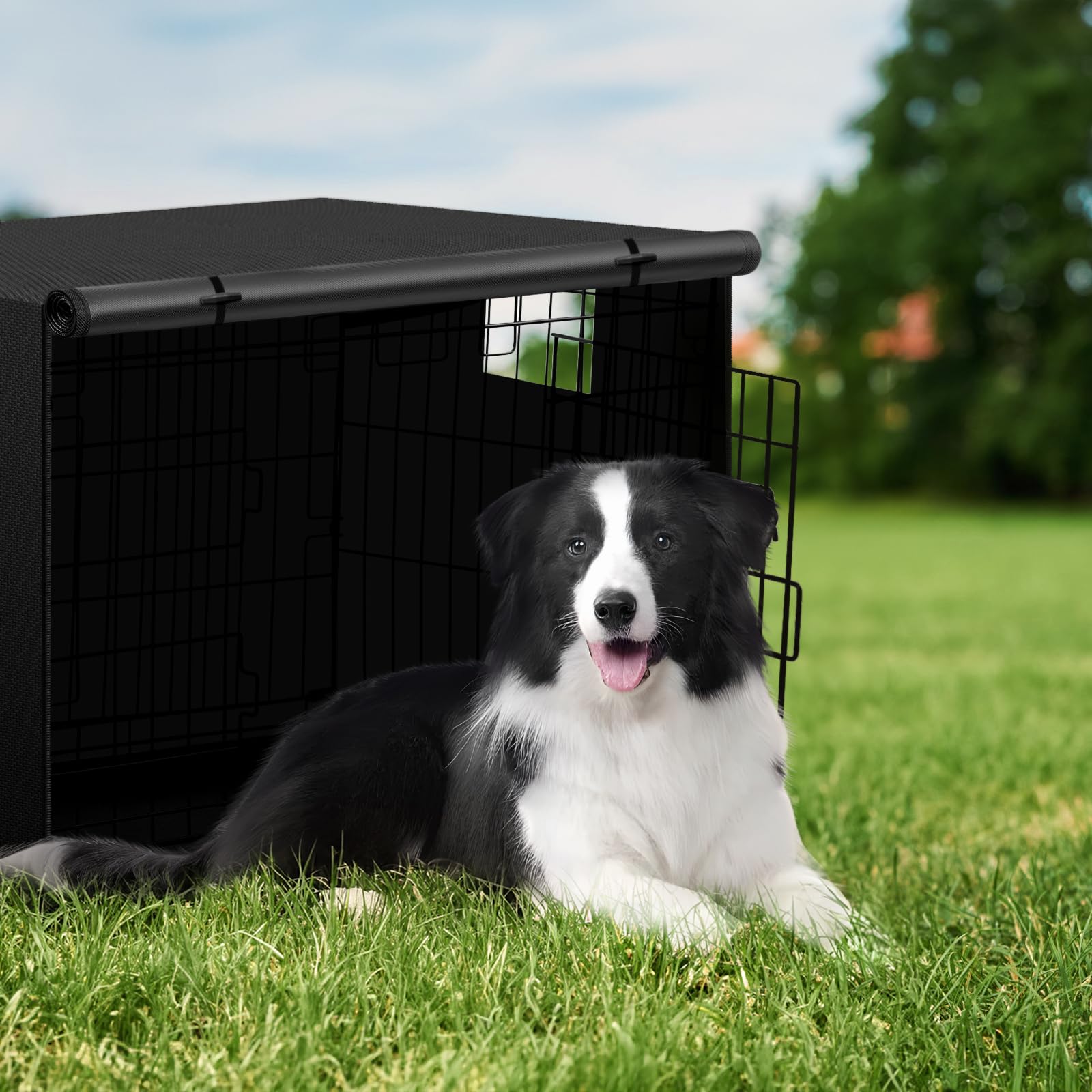 Iubyceh Robuste Abdeckung für Hundekäfige, 91,4 cm, wasserdichtes Oxford-Gewebe, universelle Passform, Drahthütte mit Belüftungsfenster für drinnen und draußen, Schwarz
