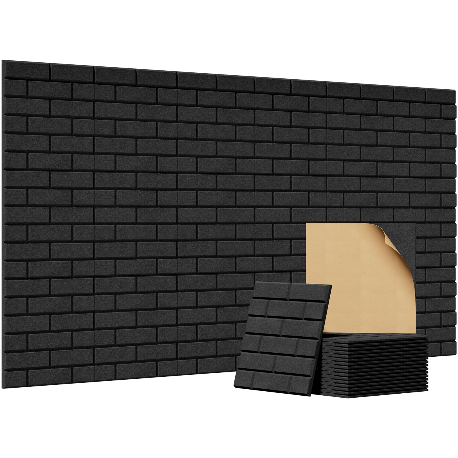 TONOR Typ cegły, panele akustyczne, samoprzylepne, 36 szt., 30 x 30 x 0,9 cm, izolacja akustyczna, płyty ścienne, samoprzylepne do obróbki akustycznej i dekoracji ścian w salonie, pokoju, czarne