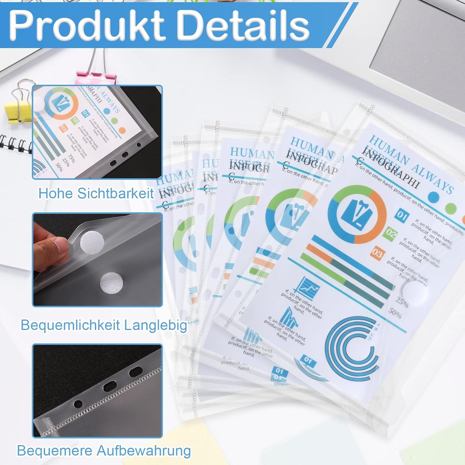 Ibenzoa® Transparante Documentenmap A4 met Drukknopsluiting voor Efficiënt