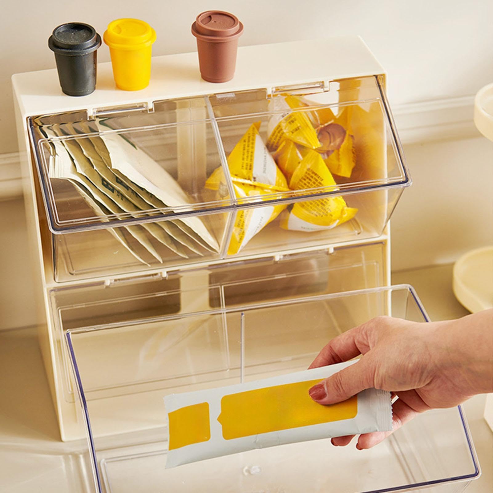 Organizador de cajas para bolsitas de té, soporte para bolsitas de té | carrito para encimeras, despensa, hogar, cafetería