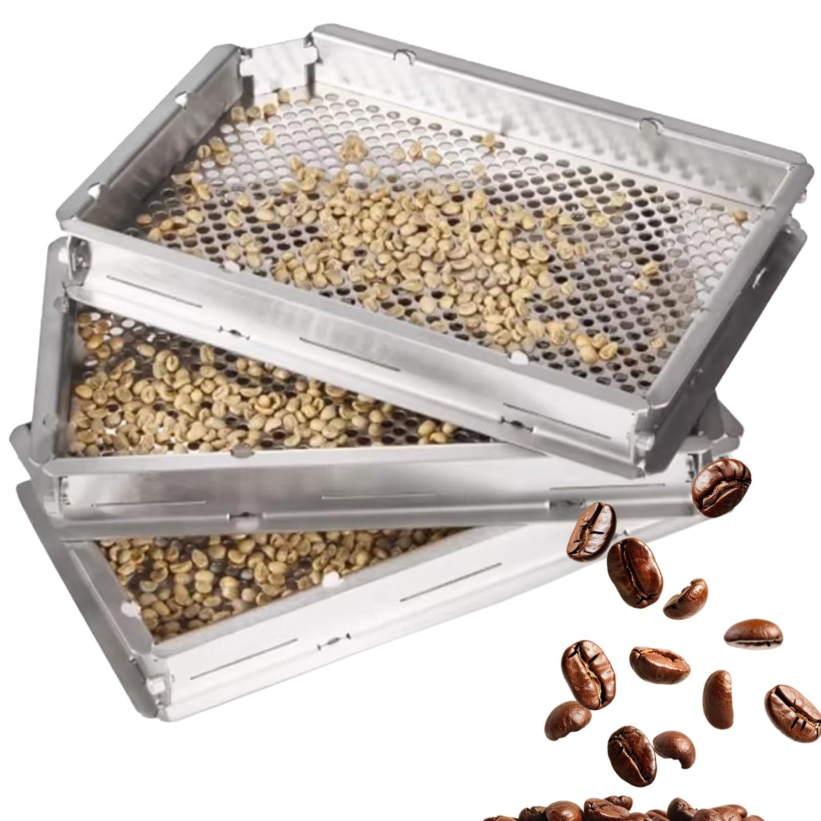 Tamiz de granos de café de acero inoxidable de 10 capas, colador de clasificación de agujeros redondos para asar, pantallas desmontables para baristas domésticos