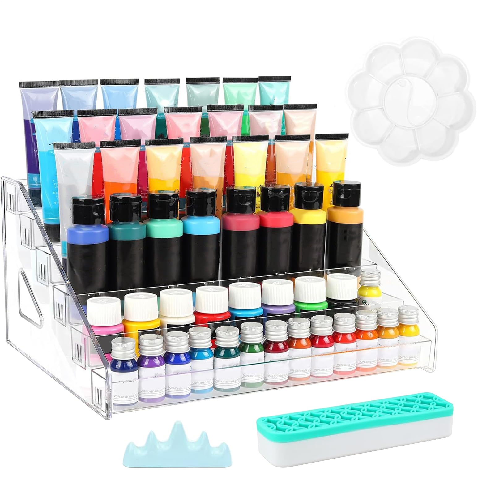 Aufbewahrungs-Organizer für Farben – transparente Flaschenhalter mit Pinselhalter, Organisationsset für Acrylfarben | Pinselhalter für Farben, Farbtuben