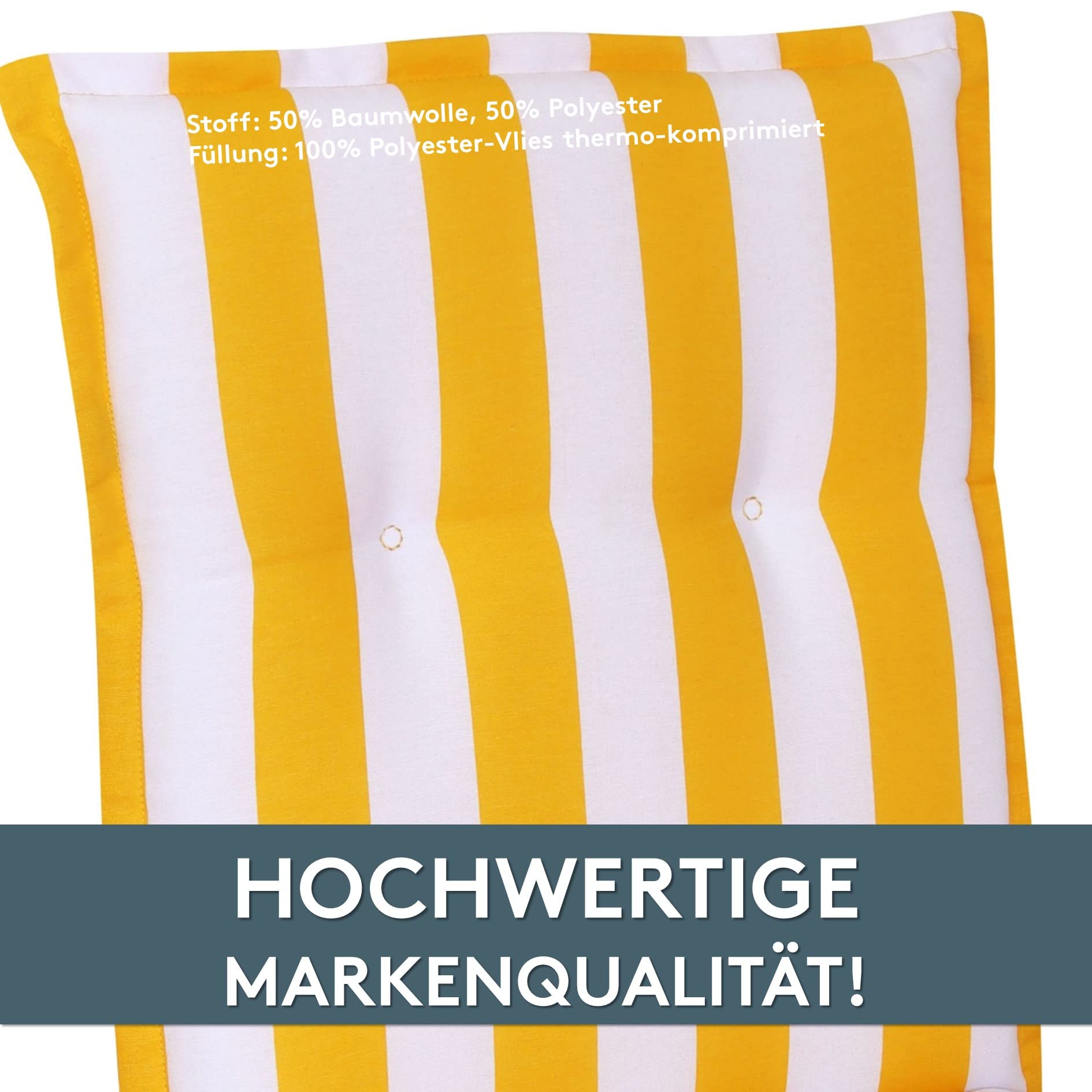 LILENO HOME Coussins pour chaise de jardin [1 pièce – à dossier haut], à rayures jaunes, chaises longues confortables comme coussins d'assise pour meubles de jardin et chaises pliantes