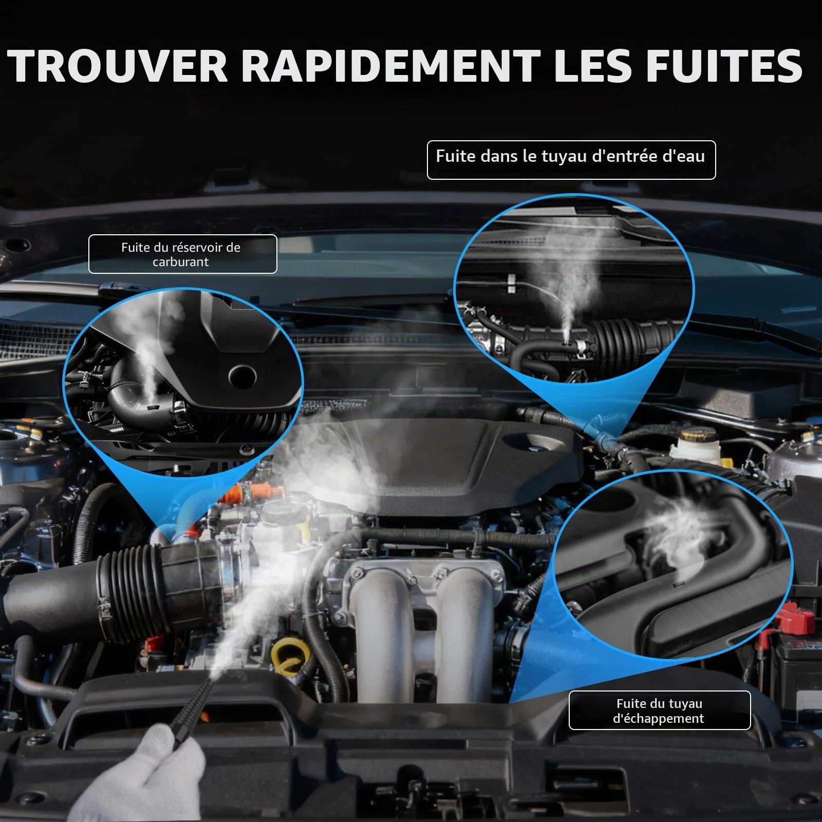 T80 Machine a Fumee Detection de Fuite avec Pompe à Air Intégrée, Détecteur de Fuite de Fumée Automobile Détection de Fuites de Vide pour Toutes Voitures