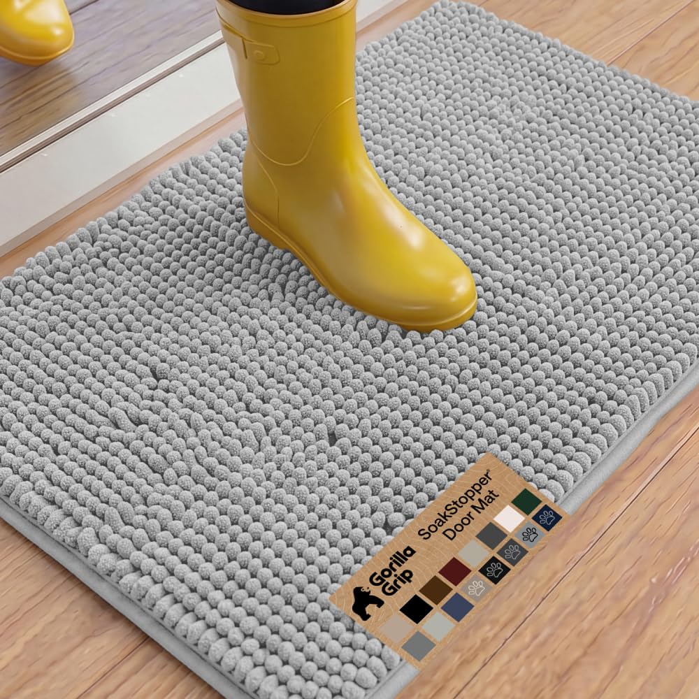 GORILLA GRIP SoakSTOPPER Dog Door Mat, Machine Wash and Dry, 36x24 Lt Gray