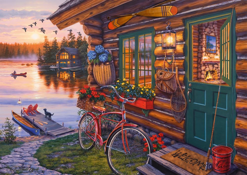 Schmidt Spiele 58531 Darrel Bush, Seehütte mit Fahrrad, 1000 Stück Puzzle