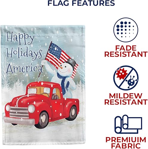 Miniatura 4 de America Forever Flags Bandera de jardín de doble cara  Happy Holidays America  12.5 x 18 pulgadas, muñeco de nieve patriótico, decoración navideña