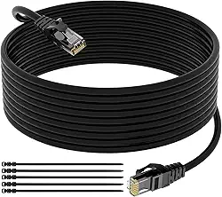 Cabo Ethernet externo Cat 6 30,5 m, cabo resistente Elecan (de 25 a 76 m) enterramento direto e interno, POE, RJ45 Cat6 Cat5e Cat5 rede UTP à prova d'água, revestimento UV PE com 15 gravatas (30,5 m)