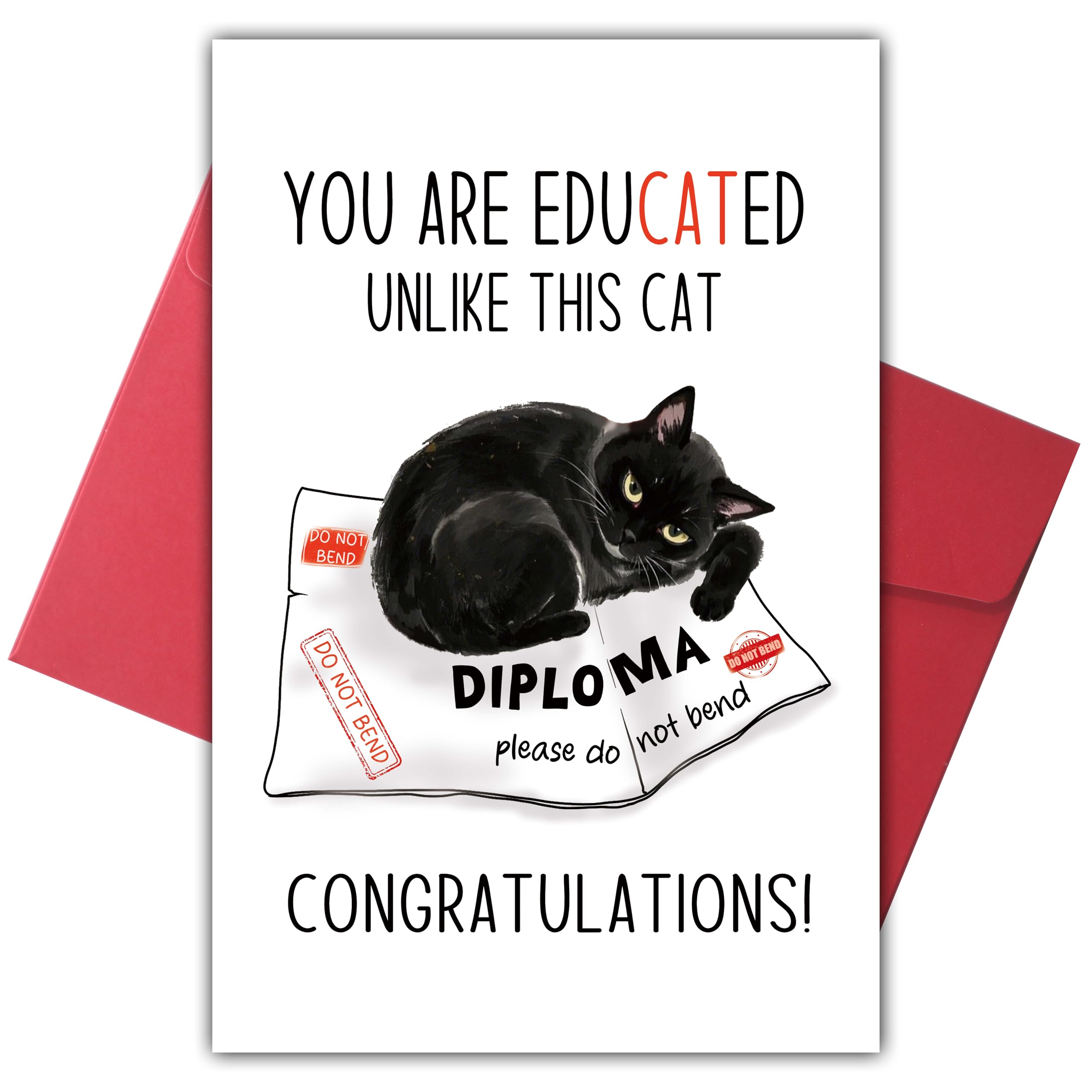 Bewoow Cat Bent Diploma Funny Graduation Card for Friends, Texedo Cat Graduation Cards for Cats Lovers, Cute Cat Congratulations Card for Him Her