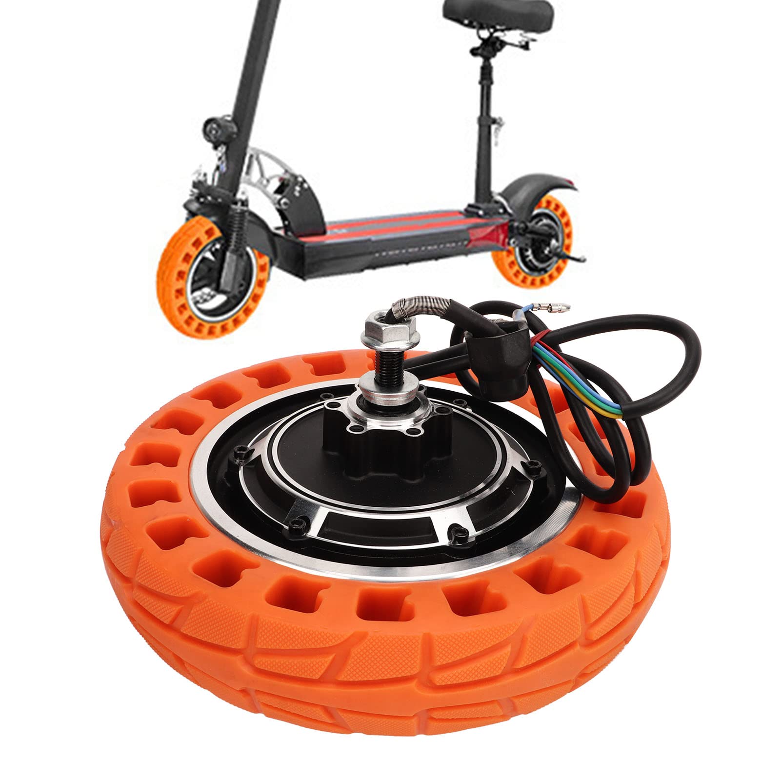 Roue de Moteur de Moyeu de Trottinette Électrique pour KUGOO M4 Scooter Électrique, 48V 500W Pneu Solide de Moteur de Roue Arrière de Scooter Électrique de 10 Pouces Absorption des Chocs