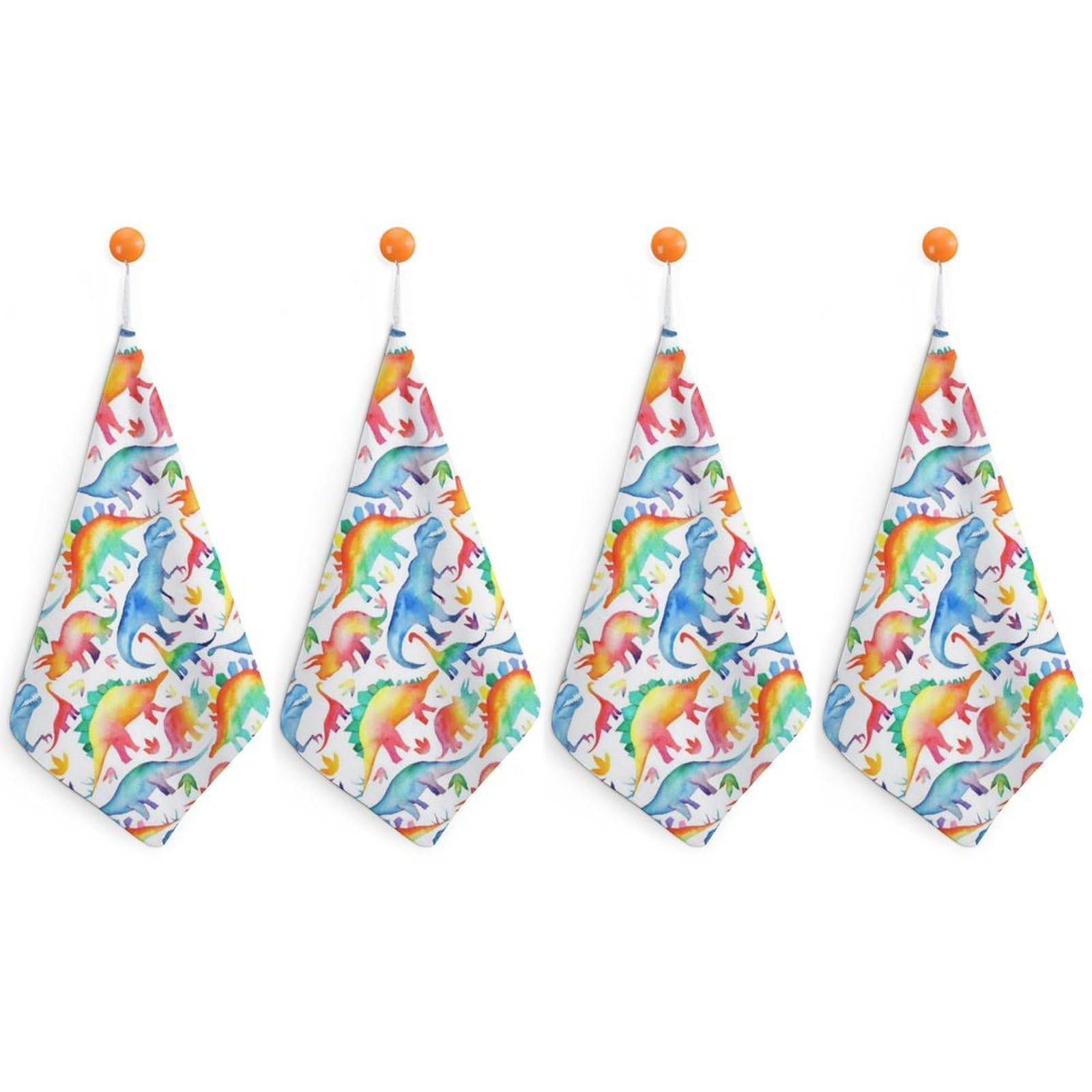 LEDFCVSU 4 Piece Hanging Hand Towels, Rainbow Dinosaur Small Dry Hand Towel for Kitchen Bathroom