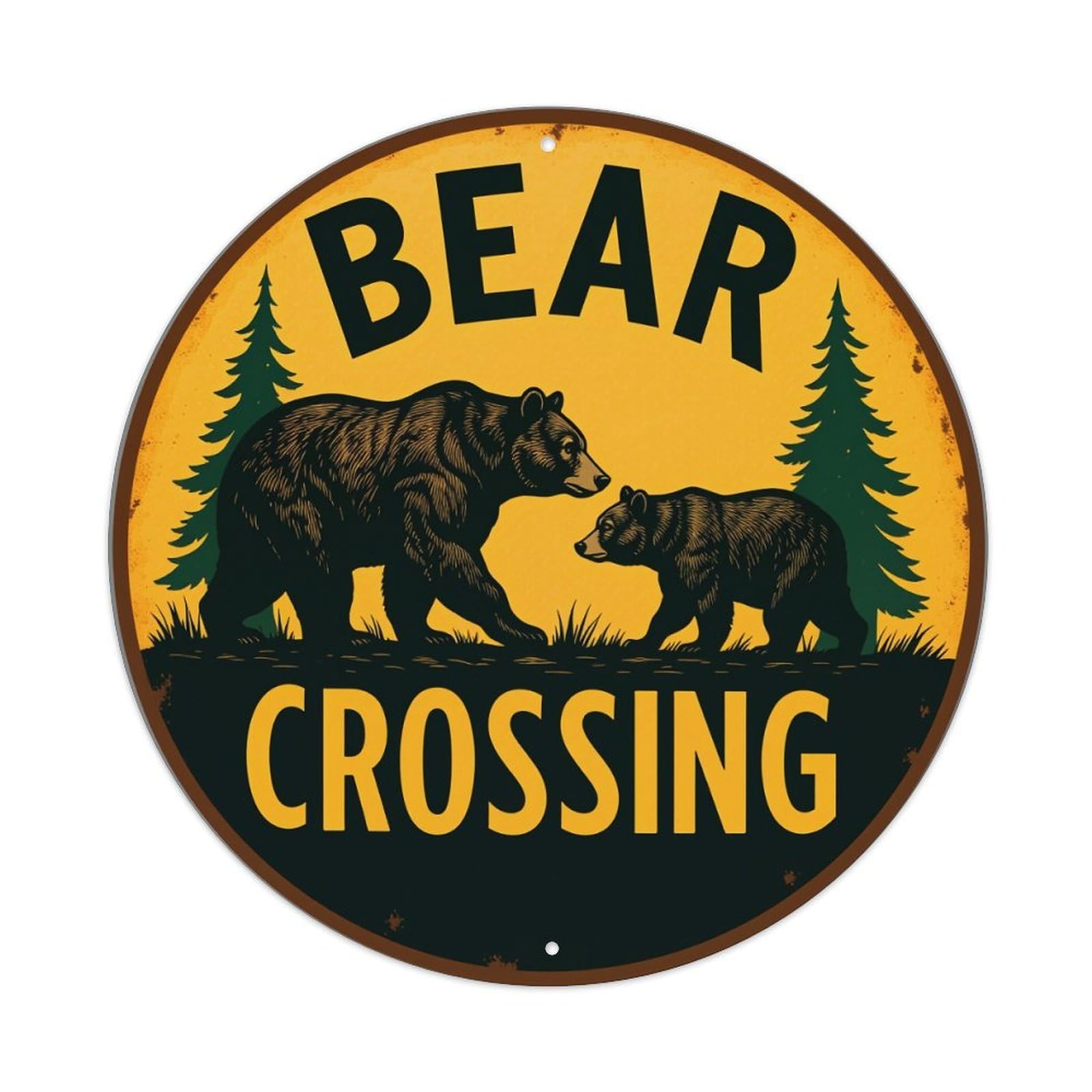 Bear Crossing Sign Pattern Print Metal Tin Sign Plaque