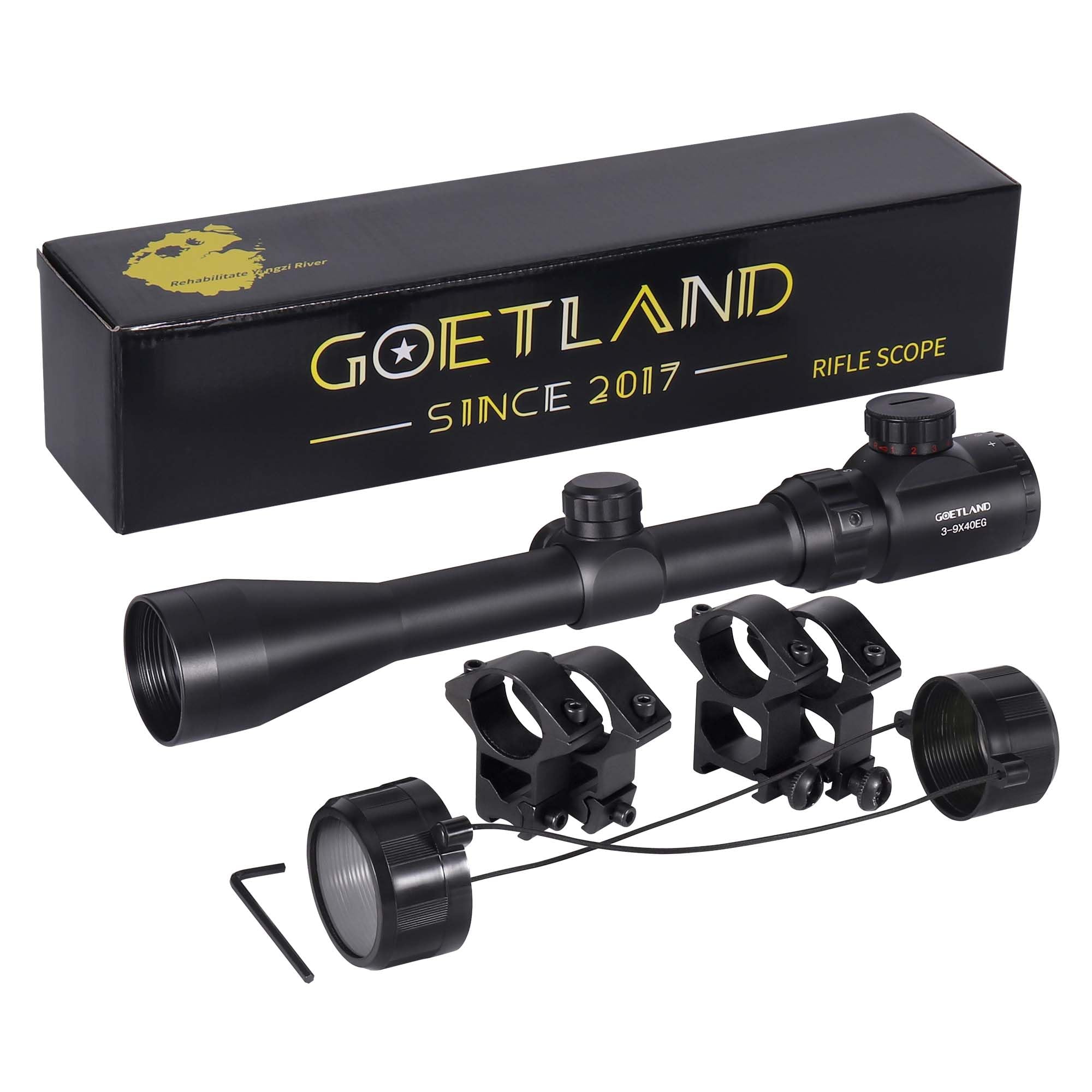 Goetland Gewehr Zielfernrohr 3-9x40 EG Airsoft Rot Grün Fadenkreuz mit Montage Ringe SFP für Taktische Jagd Armbrust Luftgewehr Sportschützen