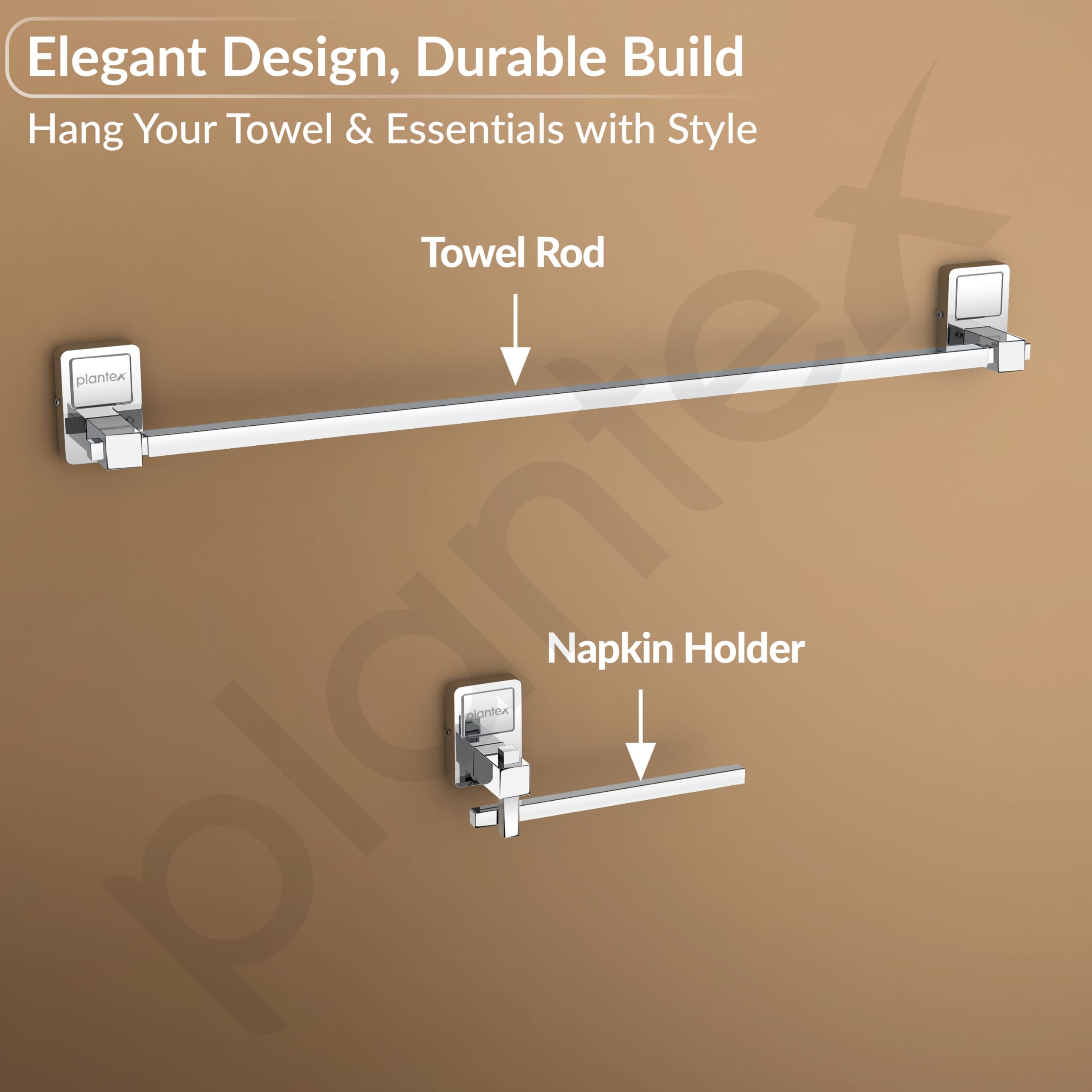 Plantex 304 Grade Stainless Steel Bathroom Accessories Set of 5 - Towel Rod/Hand Napkin Hanger for Wash Basin/Soap Case/Toothbrush Holder/Robe Hook - Darcy (Chrome) 3
