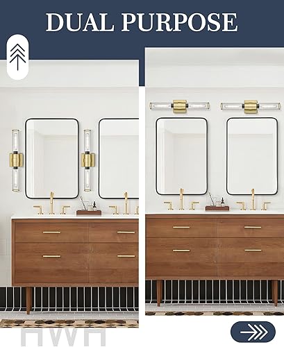 Miniatura 10 de HWH - Lámpara de pared negra para baño, lámpara de pared de 2 luces para interiores, lámpara de tocador de 20 pulgadas, montaje en pared vertical y