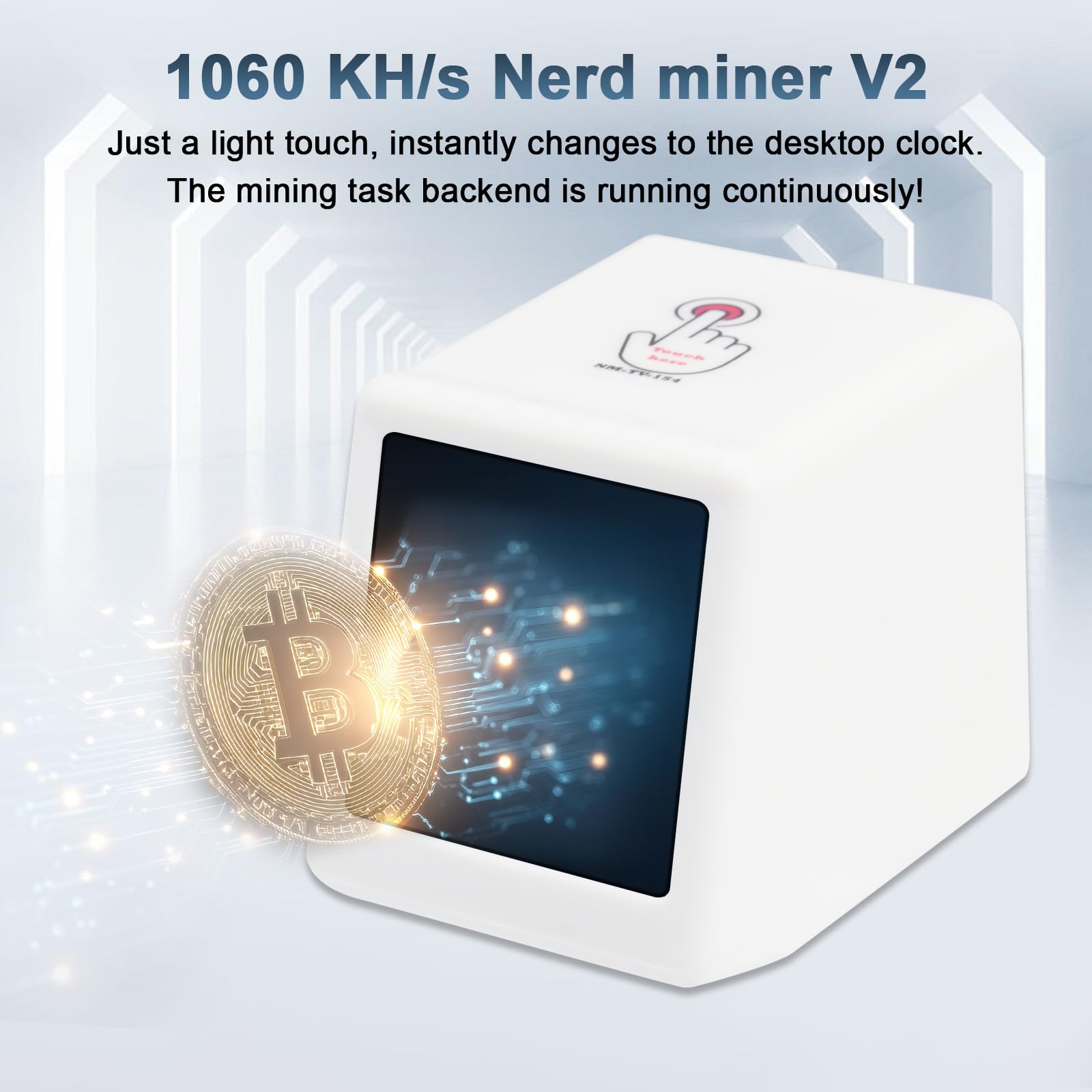 Binghe V2 Bitcoin Miner,1060 KH/s Miner V2 Intelligentes Display mit ESP32 und Tischuhr Bitcoin Miner BTC Solo Lottery Miner Bitcoin Crypto Lottery Miner Kompatibel mit Miner v2(Weiß)