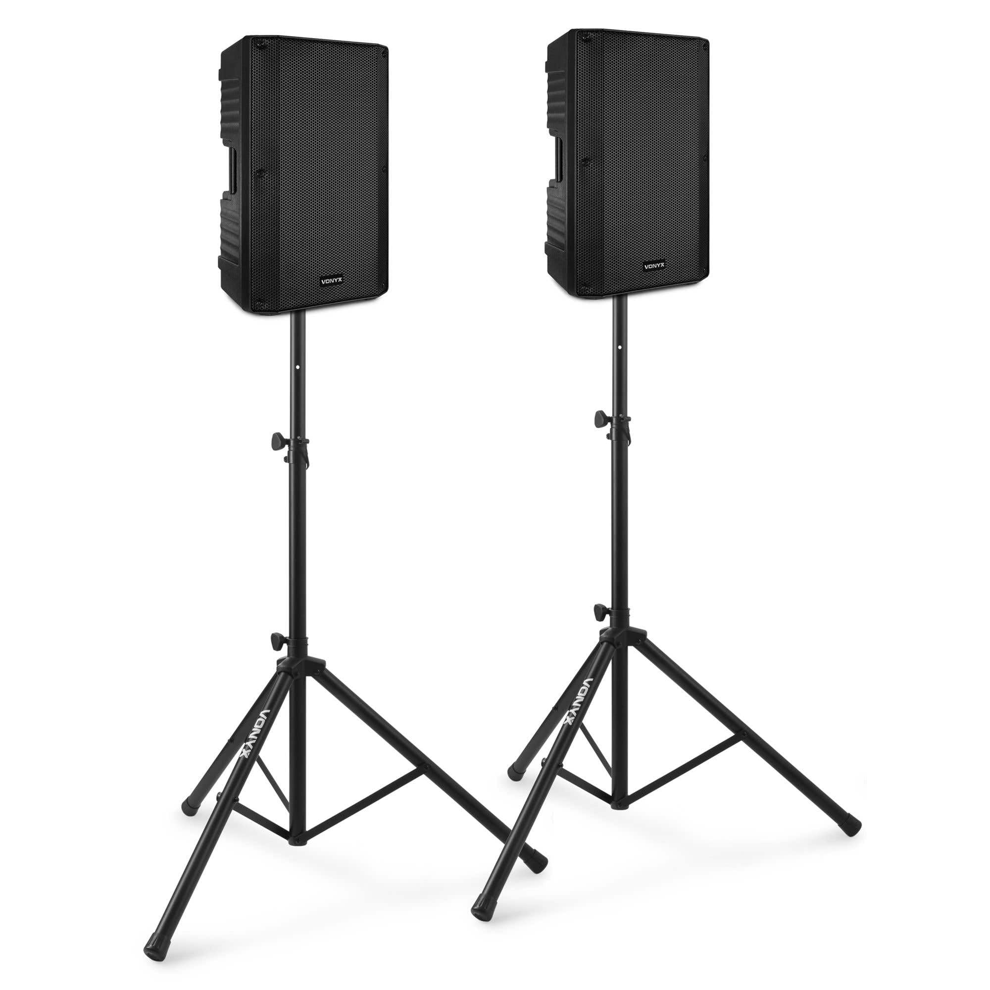 Vonyx VSA120S – Altavoz portatil Bluetooth Potente 800W con 2 Altavoces 12", USB, 2 Soportes LS01K y Cable 10m, Equipo de Sonido Profesional para Eventos DJ y Directo, Color Negro