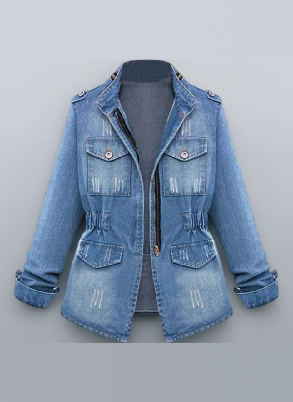 Plus Size Ladies Denim Oversize Jeans Chain Jacket Womens Pocket Coat Winter Warm Parka Classic Jacket Casual Thick Long Sleeve Cardigan Outwear