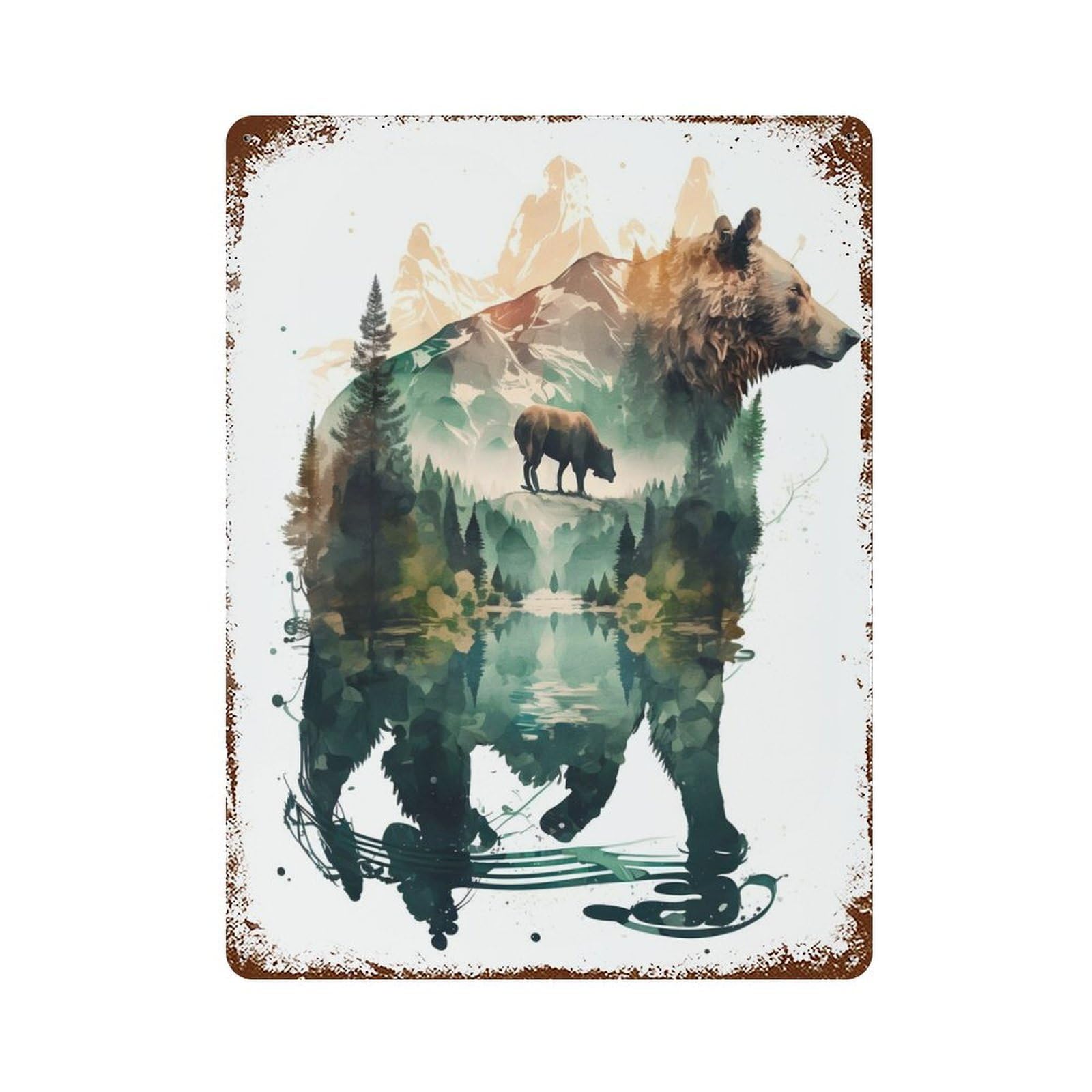 BEAR NATURE Rustic Tin Plaque 15.7"x11.8", for Shed, Workshop And Garage Wall Decor, Shabby Chic Decor