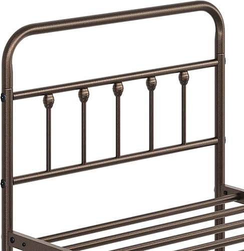 Miniatura 9 de Yaheetech Base de cama clásica de metal con base de colchón con estilo victoriano, cabecera, estribo, almacenamiento debajo de la cama, no necesita