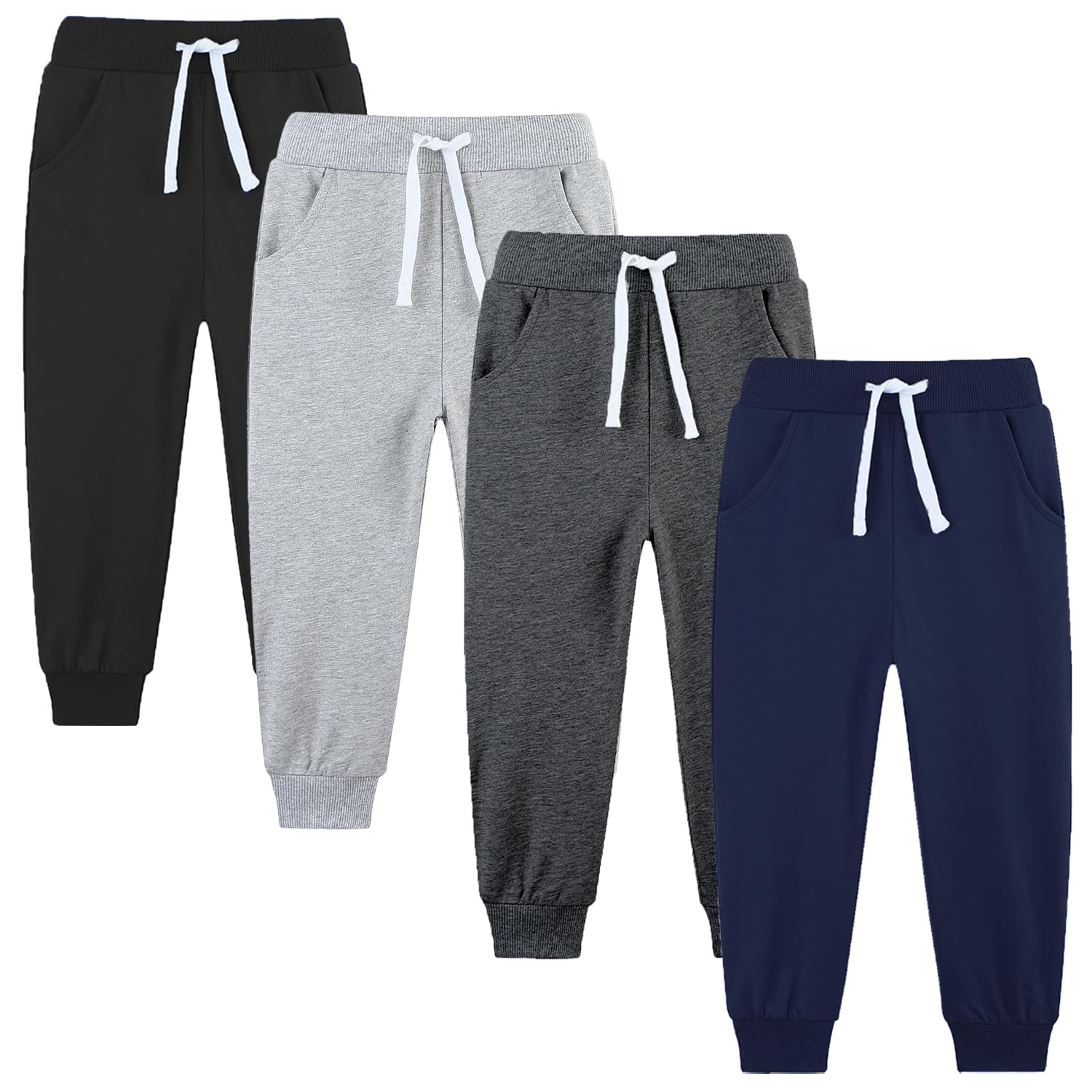 Avsead 4 Pack Toddler and Kids Boys Sweatpants Joggers Cotton Active Soft Joggers Pants with Functional Drawstring 2-14Y